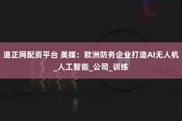 道正网配资平台 美媒：欧洲防务企业打造AI无人机_人工智能_公司_训练